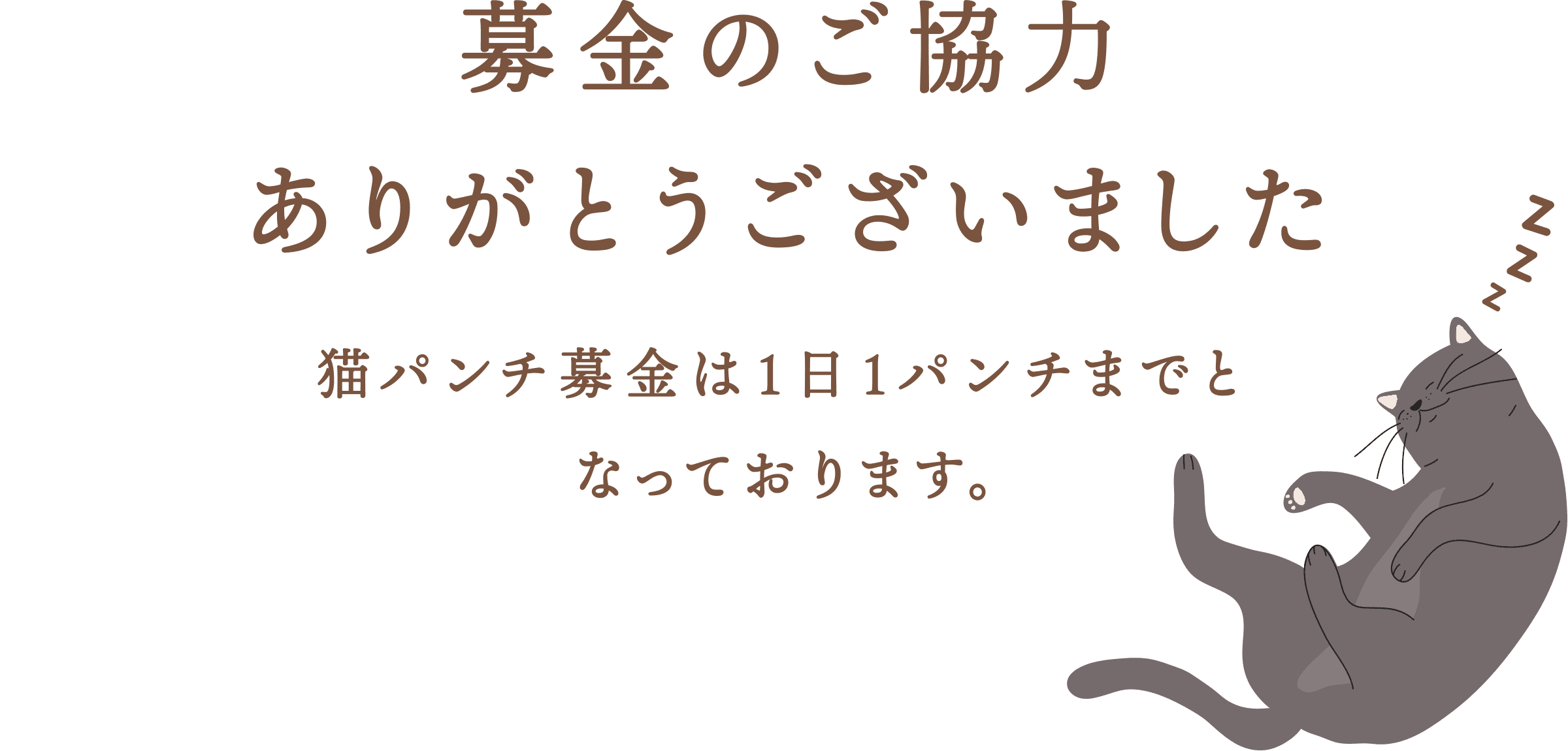 募金のご協力ありがとうございました　猫パンチ募金は1日1パンチまでとなっております。また明日お楽しみください。