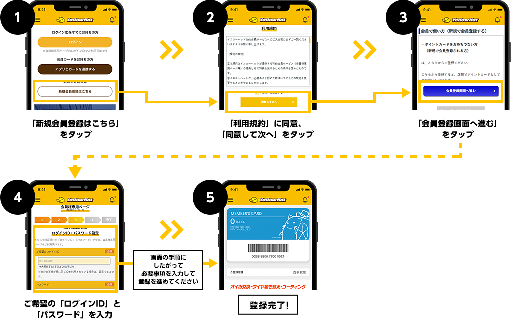 アプリから新規で会員に登録